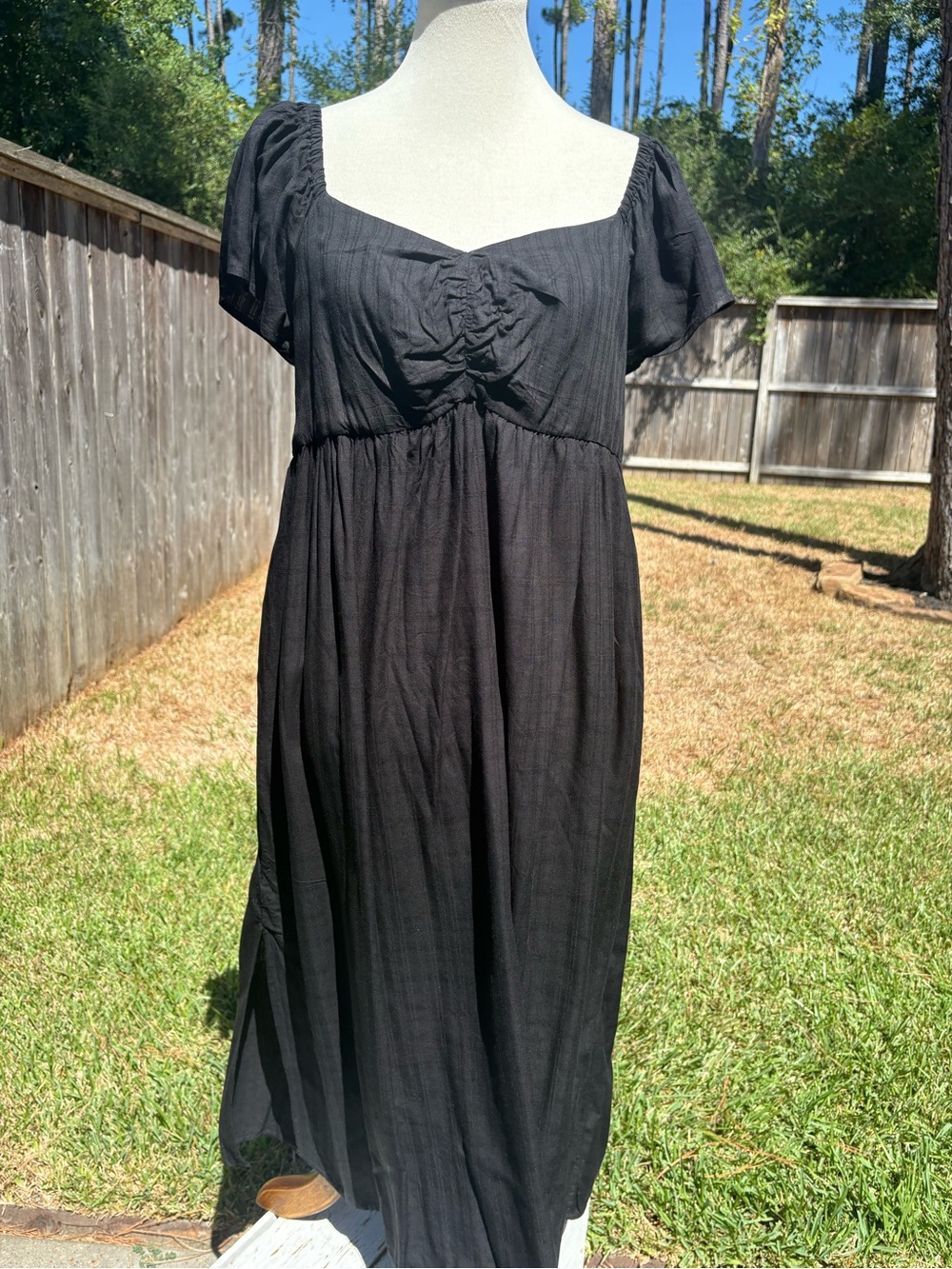 Time and Tru Black Midi Dress with Ruched Bust